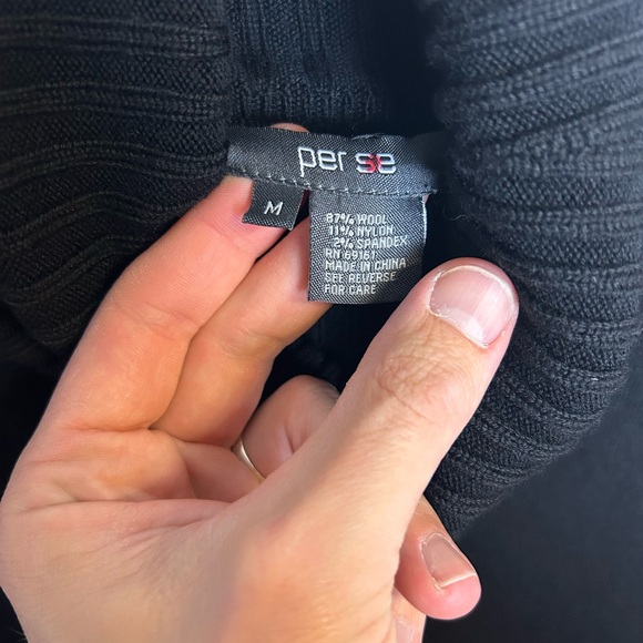 Perse Wool Turtleneck Knit Midi Dress Black Color Size M old Money Stretch - Picture 11 of 13